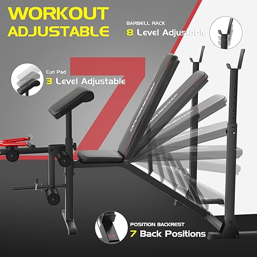 Miniatura 10 de OPPSDECOR 900 LBS Adjustable Weight Bench Set with Squat Rack Preacher Curl Weight Bench with Leg Extension Bench Press Set Sit up Incline Flat