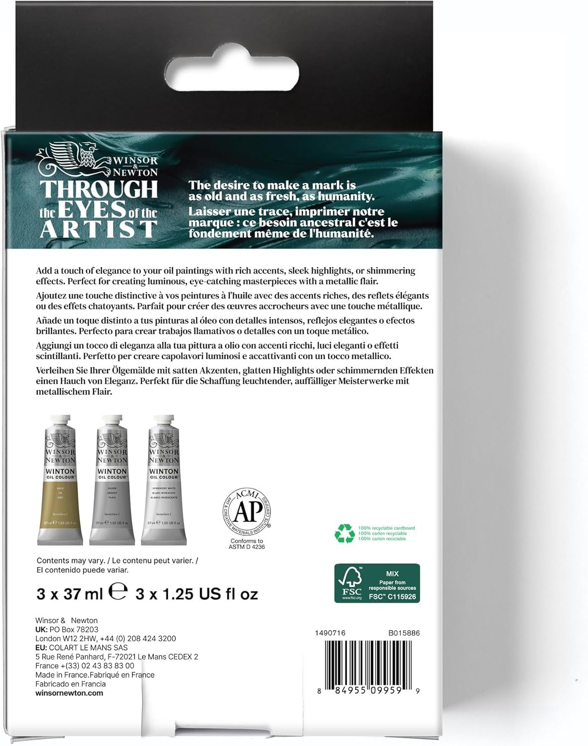Winsor & Newton Winton Oil Color Paint Set, Metallics, 3 x 37ml Tubes