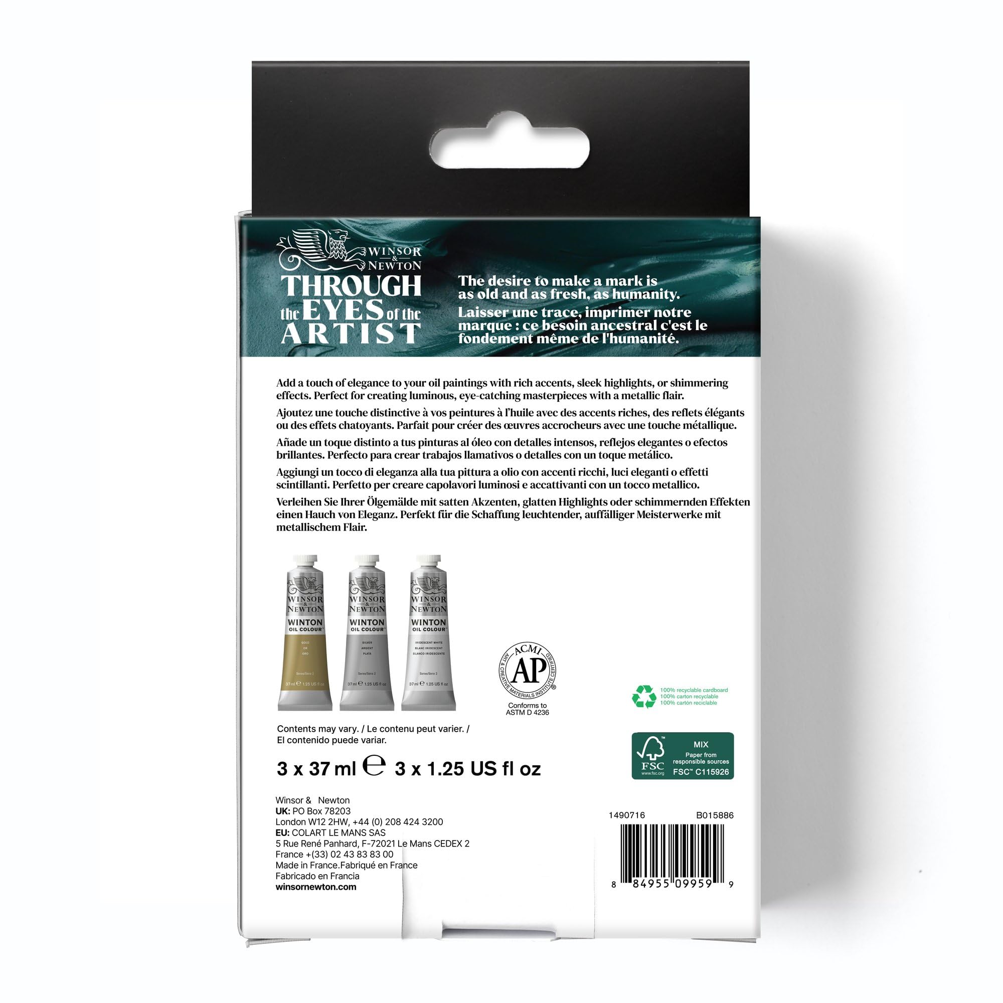 Winsor & Newton Winton Oil Color Paint, Studio Set, 10 x 37ml Tubes, Blue,Red,White, 12 Piece Set