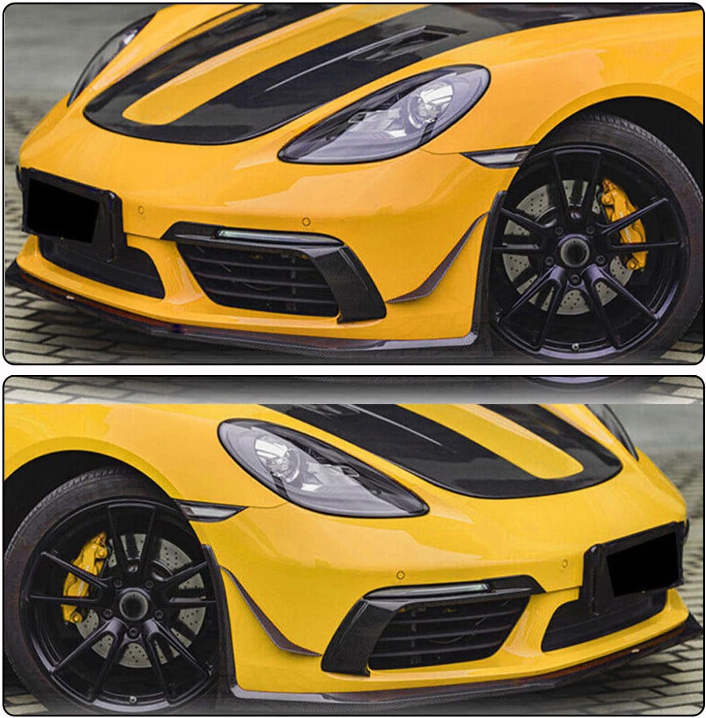 Dry Carbon Fiber Front Bumper Splitter Fits for Porsche 718 Boxster Cayman 982 2-Door 2016-2021 Factory Outlet CF Upper Spoiler Winglets Vents Cover Cupwings Flaps