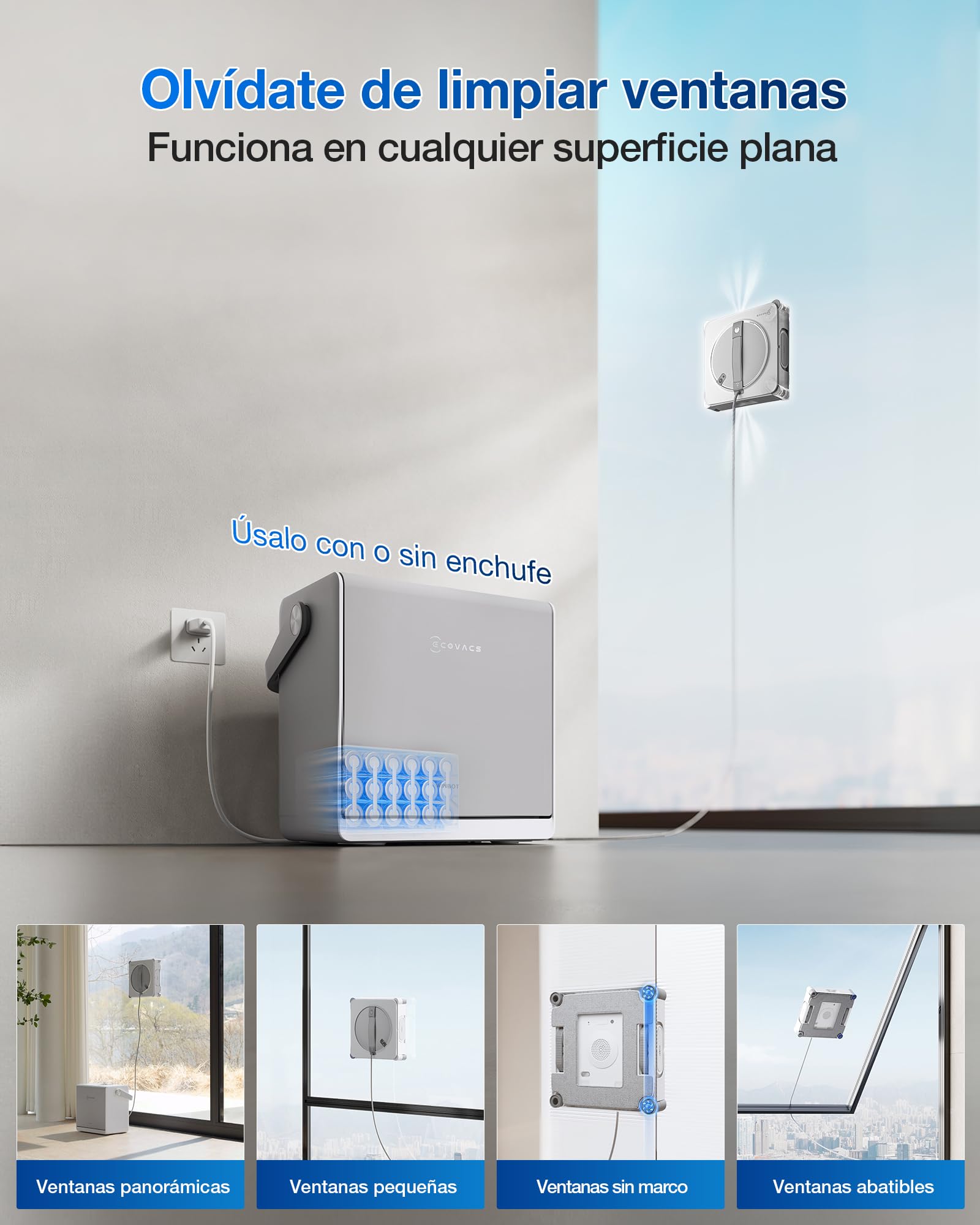 ECOVACS WINBOT W2S Omni Robot limpiacristales con estación, Inteligente de Borde a Borde con TruEdge™, pulverizador de Agua de Triple Boquilla, protección de 12 Niveles, Win-Slam 4.0