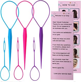 Aigee 6pcs Topsy Tail Hair Styling Tools Set - Large Small Loops for Ponytails French Braids Pull Through (Pink Blue Purple) Women Girls