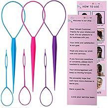Aigee 6pcs Topsy Tail and Hair Loop Styling Tool Set - Ponytail Makers, French Braid Loops in Large and Small, Hair Pull Through Tools (Pink, Blue, Purple) for Women and Girls