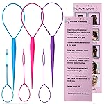 Aigee 6pcs Topsy Tail and Hair Loop Styling Tool Set - Ponytail Makers, French Braid Loops in Large and Small, Hair Pull Through Tools (Pink, Blue, Purple) for Women and Girls