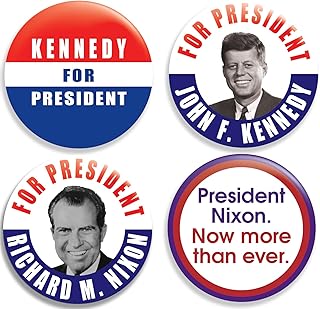 Kennedy and Nixon Election Pinback Button/Pin (2.25 inches) for Costume - Set of 4 - For President