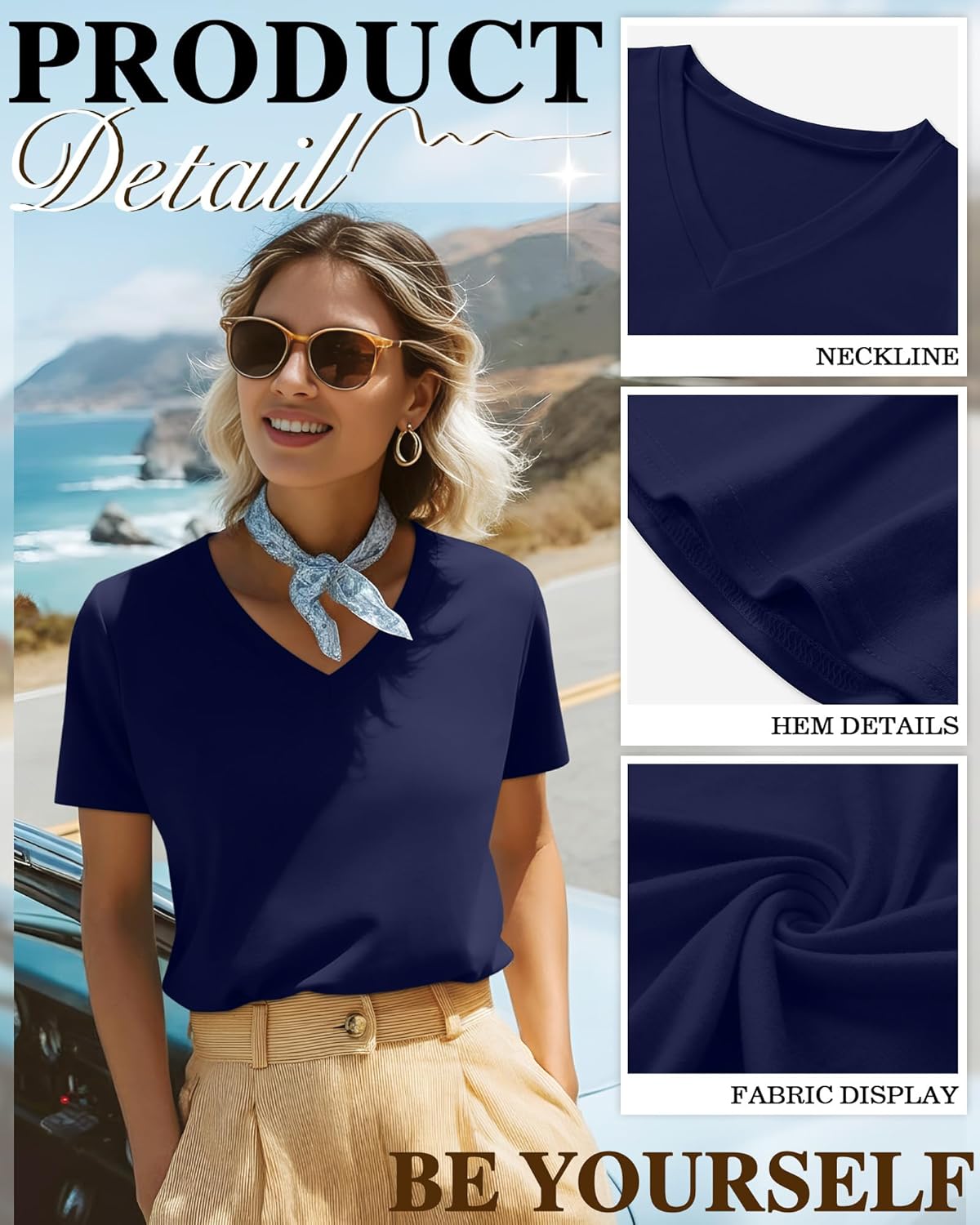 Ficerd 3 Pack Women's Short Sleeve T-Shirts V Neck Tunic Tops Casual Summer Curved Hem Tees Loose Fit Solid Basic Tshirt 2026 - Image 5