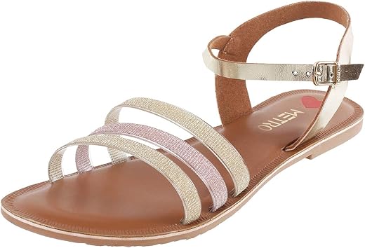 Metro Women’s Gold Faux Leather Flat Strappy Fashion Sandals