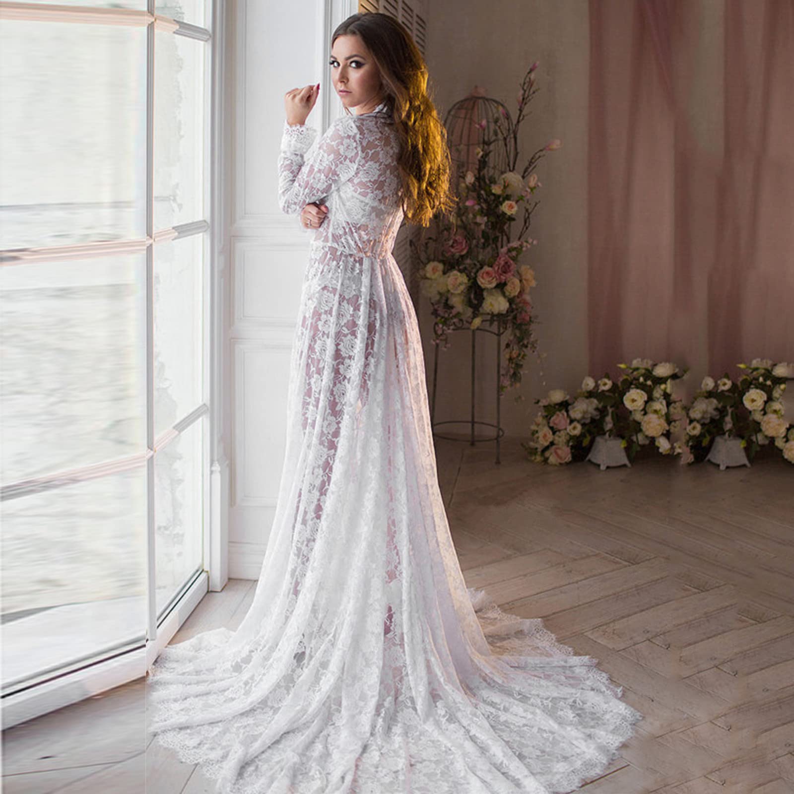 Vestiti Premaman Donna Invernali Estivi per La Fotografia Abito Servizio Fotografico Girocollo Plissettato Vestito di maternità Gravidanza Photoshoot Solido con Maniche Corte