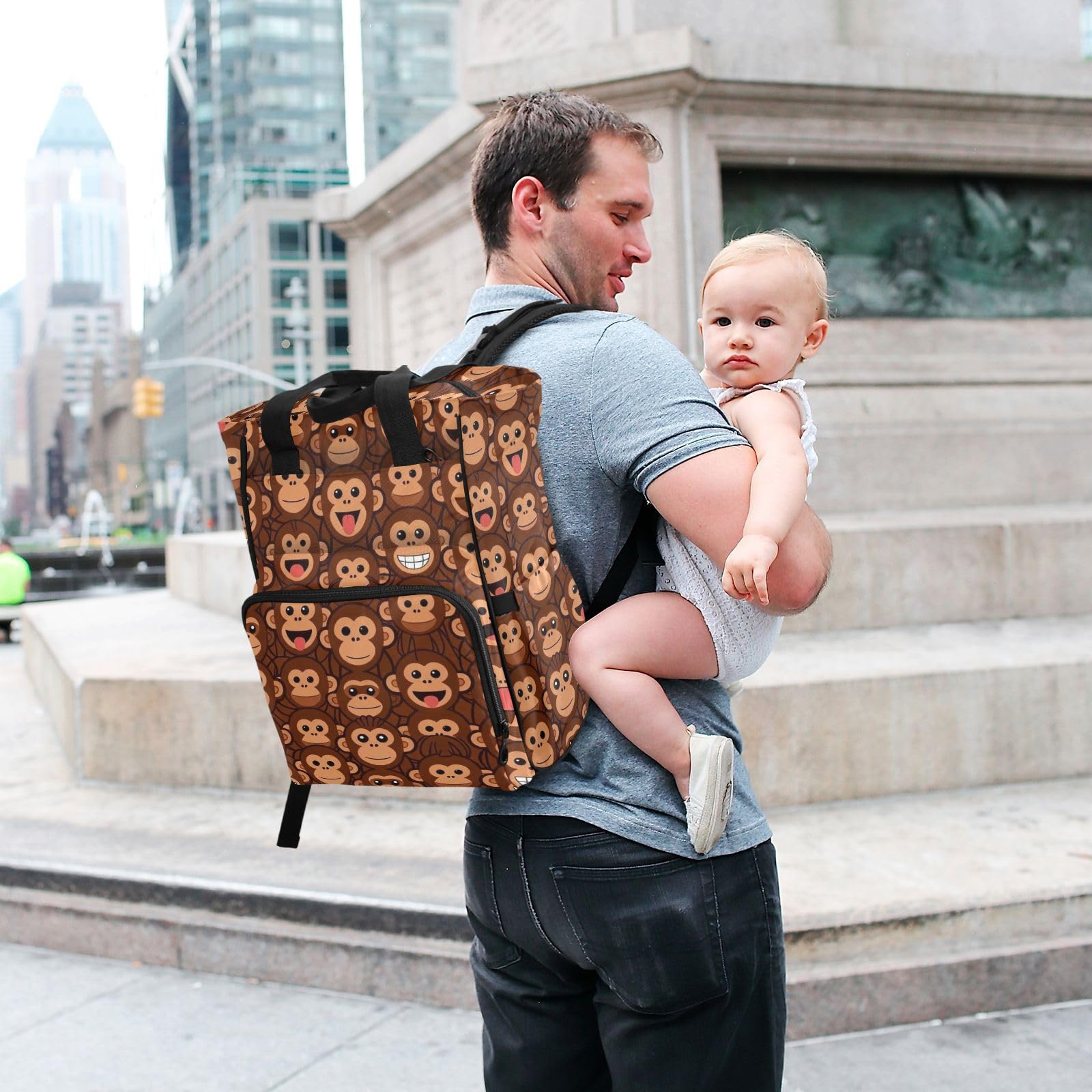 Borsa per pannolini zaino per mamme papà divertente scimmia faccia