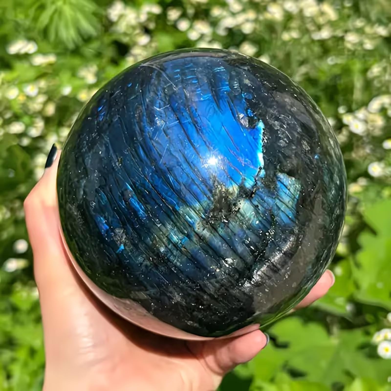 Sfera di cristallo naturale di labradorite, pietra preziosa per Reiki | Sfera di cristallo di quarzo, decorazione per la meditazione sulla stregoneria, ornamento per la scrivania di casa