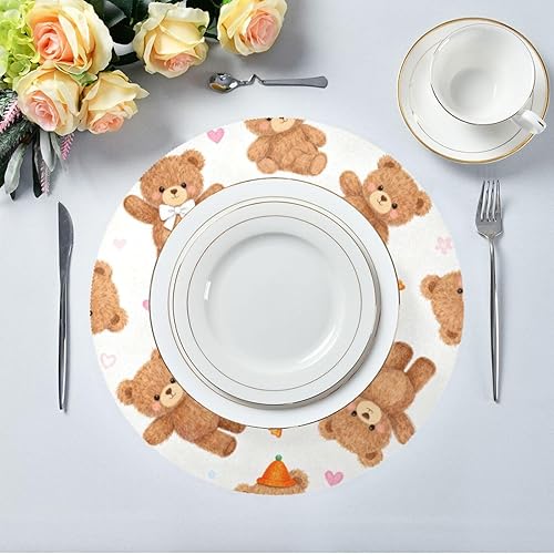 Miniatura 5 de Cartoon Cute Brown Teddy Bear Round Jute placemats placemat with Plate Set of 4 15x15 in manteles para mesa