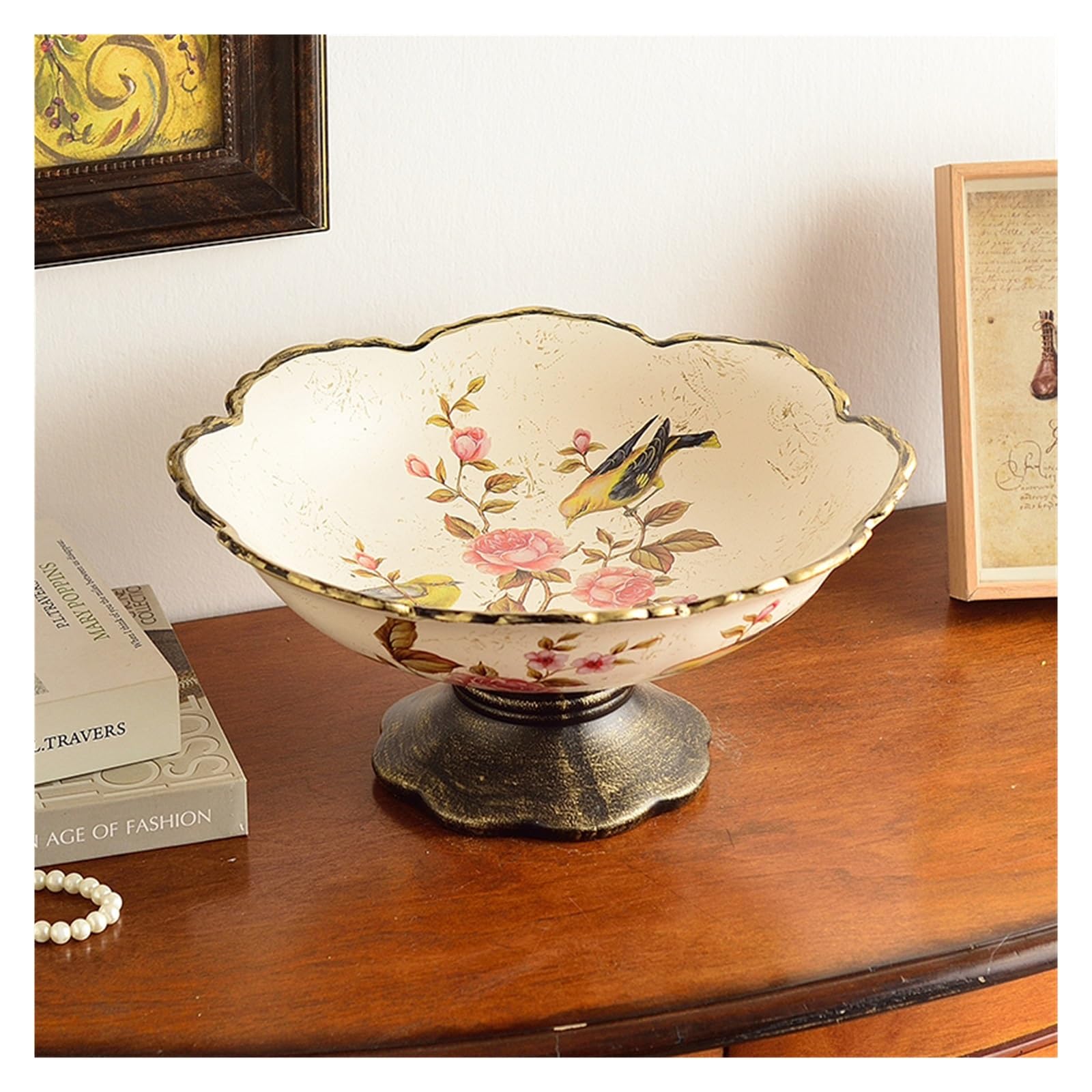 HPTHLY Fruit Plate Standing Fruit Display Tray Home Ceramics Candy Snack Tray Living Tableware Bread Plate Food Container Snack Plate Decoration Fruit Bowl (H)