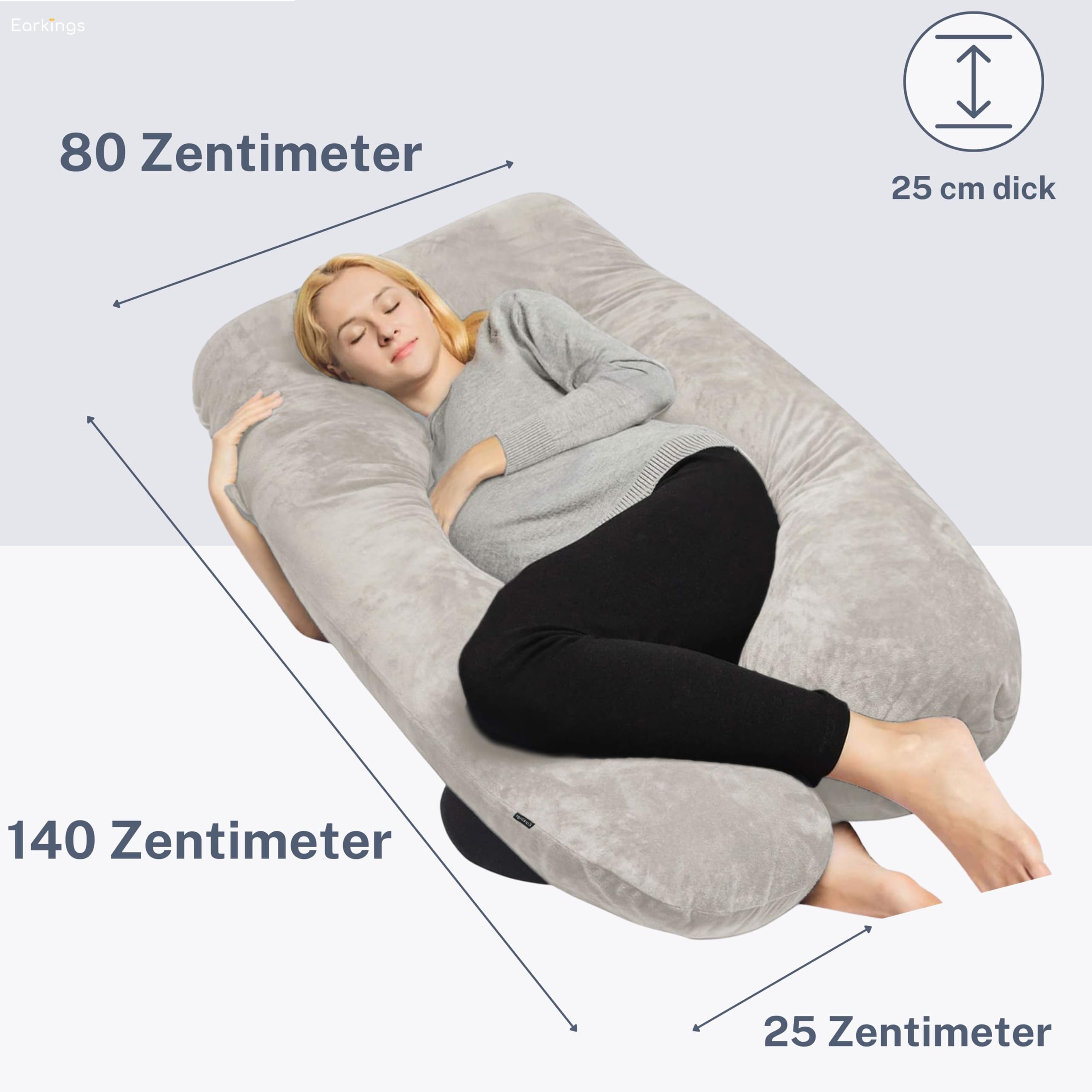 Cuscino per gravidanza, cuscino per dormire sul lato, 140 x 80 cm a forma di U con fodera rimovibile, cuscino per il corpo, grigio chiaro