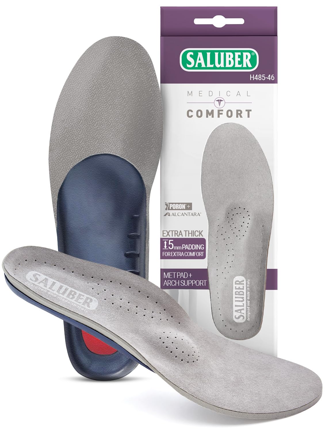 Orthotic Inserts - Insoles for Plantar Fasciitis 5mm Extra Thick W/Metatarsal Pad Made in Italy Arch Support Inserts for Men & Women EU38 US W7-7.5 /