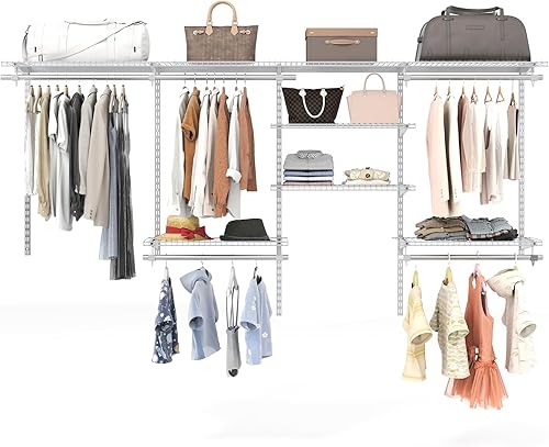Giantex Sistema organizador de armario, kit de armario personalizado para montaje en pared con estantes de almacenamiento ajustables, perchero de