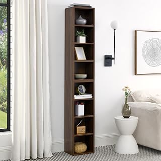 Anwick 8-Tier Media Tower Rack, 11.6 X 9.3 X 70.9 Inches CD DVD Slim Storage Cabinet with Adjustable Shelves, Tall Narrow Bookcase Display Bookshelf for Home Office (Walnut)