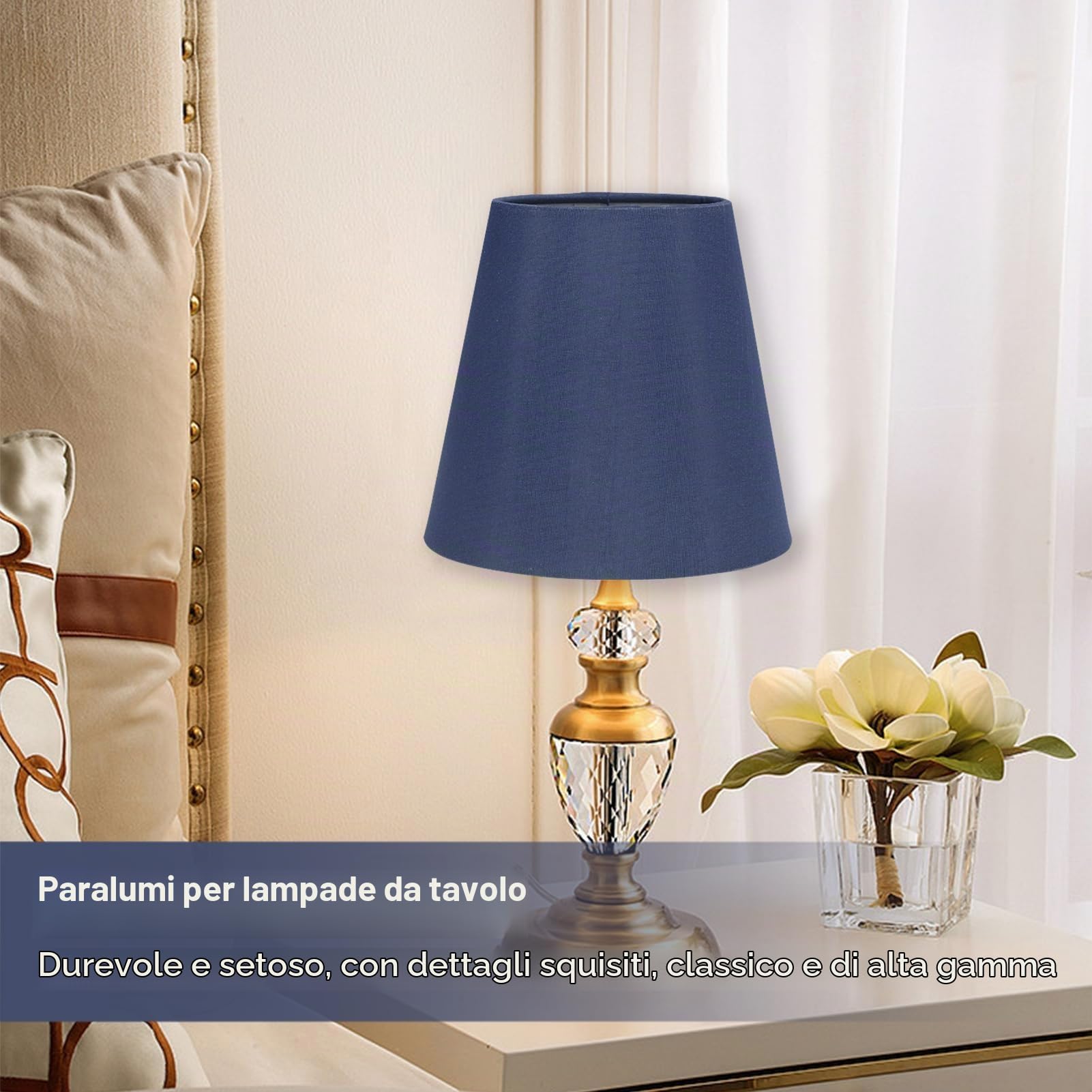 Paralume lampadario in tessuto E14, set di 6 paralume a clip moderno paralume a sospensione paralume per lampade da parete da terra da tavolo(blu scuro)