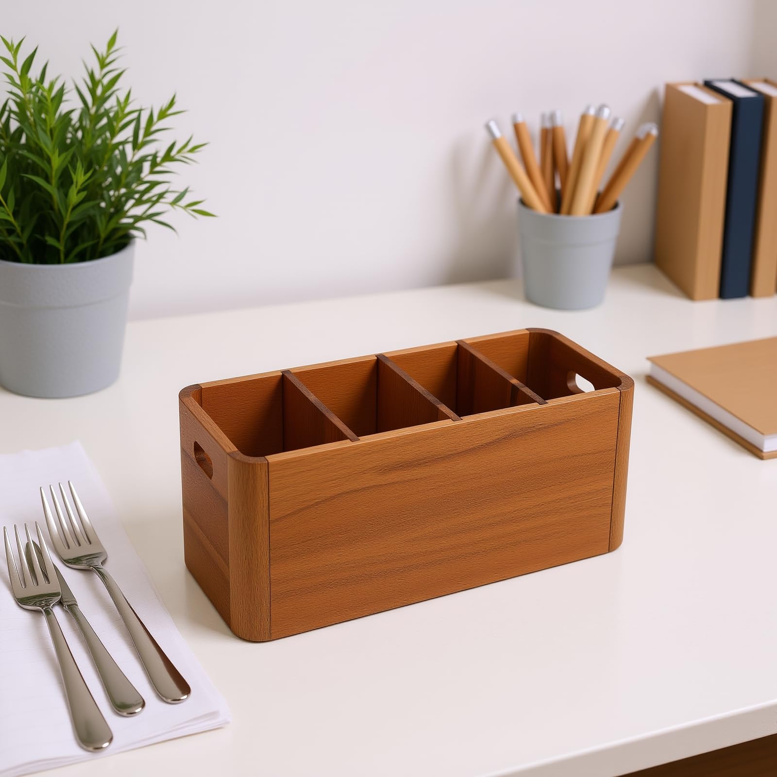 Topiky Soporte de Madera Rústica para Cubiertos, Diseño Decorativo para Banquetes, Reuniones, Espacio de Cocina Organizado