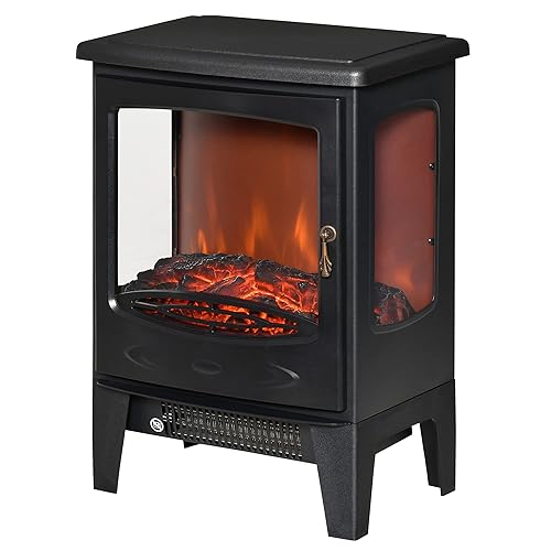 HOMCOM Cheminée électrique poêle Style néo-rétro 900-1800 W Simulation Flammes