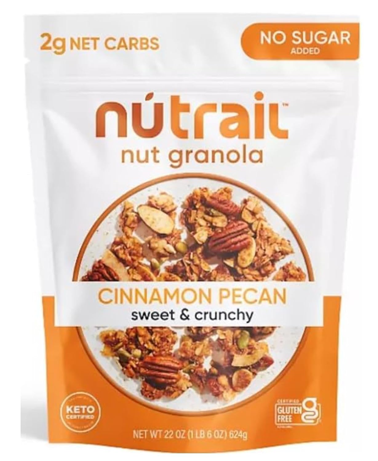 N-Trail Cinnamon Pecan Nut Granola, 2g Net Carbs, No Sugar Added, 22 oz