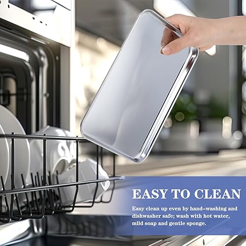 Miniatura 6 de 16 bandejas para hornear de acero inoxidable, bandejas de metal pequeñas, bandejas rectangulares profesionales para horno, horno y tostadora, (9.1 x