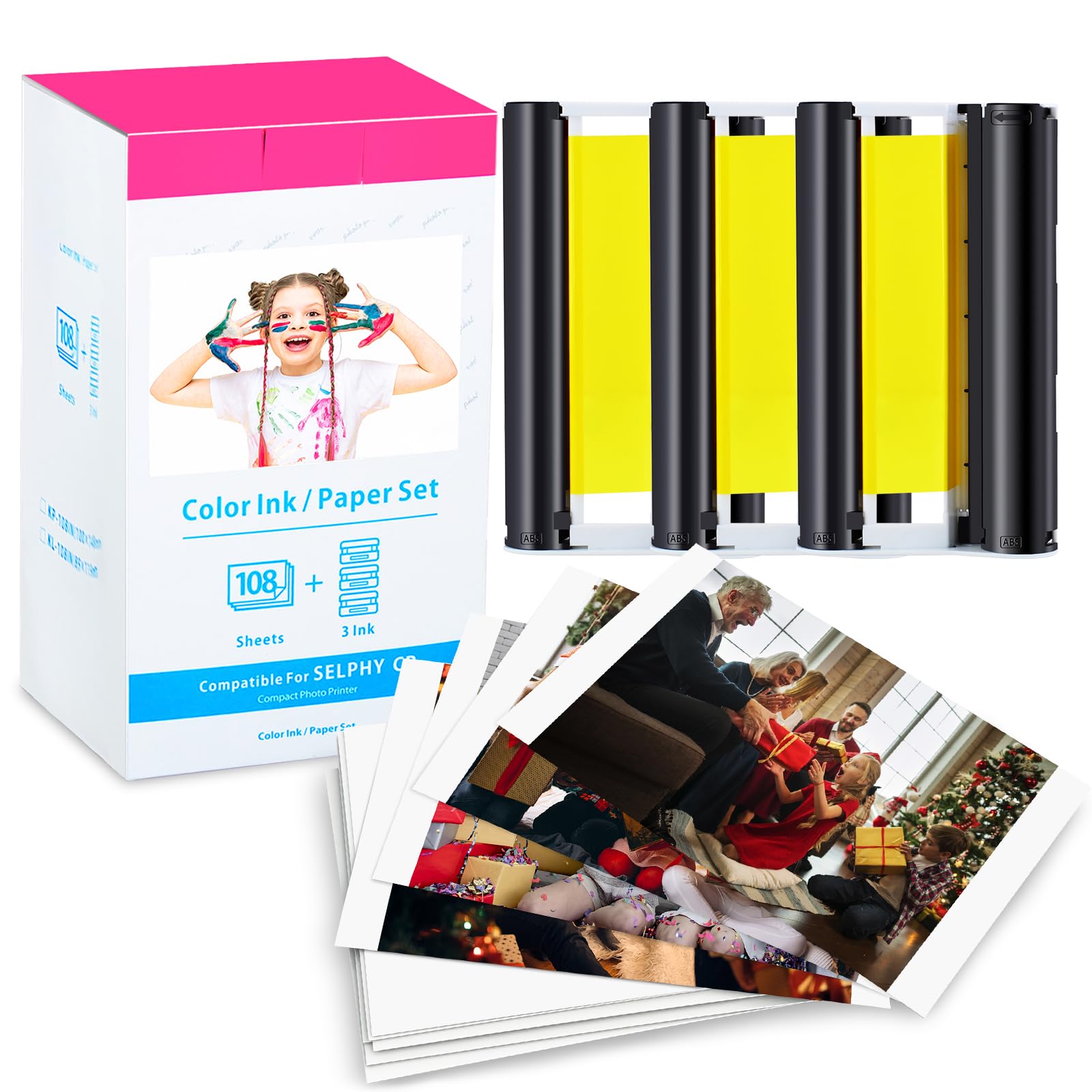 NineLeaf 1PK Compatibile per Canon Selphy CP1300 CP1500 CP1200 CP1000 CP910 CP820 KP-108IN 3115B001(AA) cartoline per carta fotografica Canon Selphy, 3 cartucce+108 carta fotografica (10 x 15 cm)