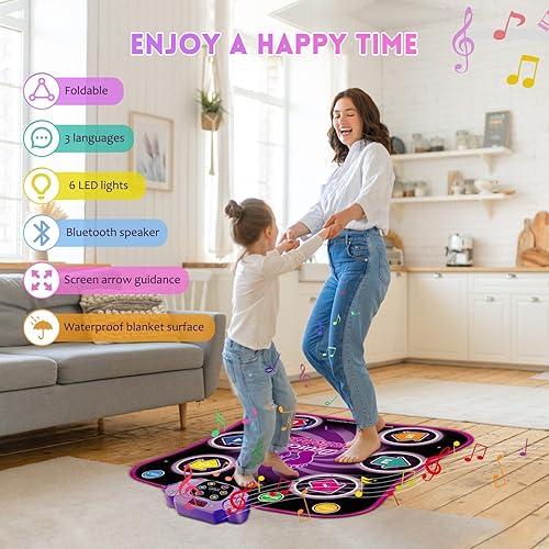 Miniatura 6 de TZnponr Alfombrilla de baile con 6 botones iluminados, juguete de baile con 3 niveles diferentes, Bluetooth inalámbrico, multiidioma, regalos para