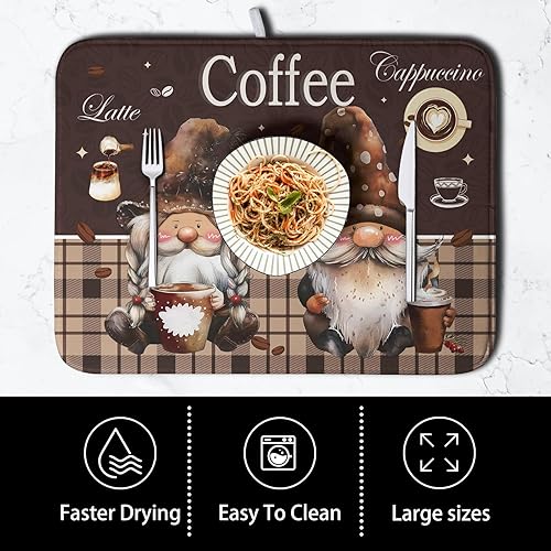 Vista 340 de Tapete de secado de platos con hojas de palma tropicales para encimera de cocina, 18 x 24 pulgadas, tapete de secado de cocina Monstera verde