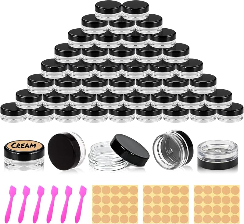 Frascos redondos transparentes DupakSYS com tampa para cosméticos, 3 mL, Pacote com 50