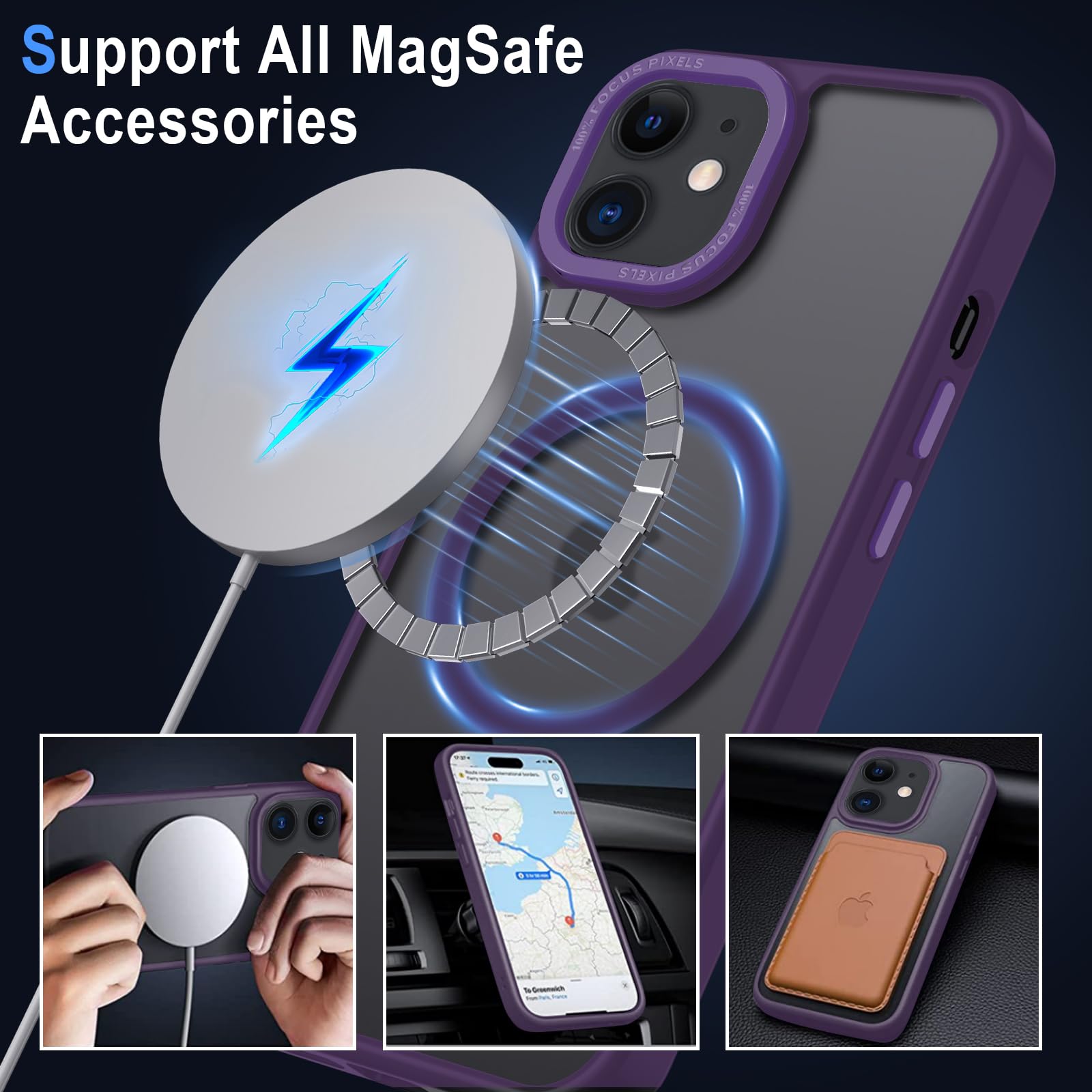 XTCASE Cover Magnetica per iPhone 12/12 Pro [Compatibile con MagSafe], Custodia Traslucida Opaca Posteriore Resistente ai graffi TPU Bumper Antiurto Sottile Protettiva Case, Viola