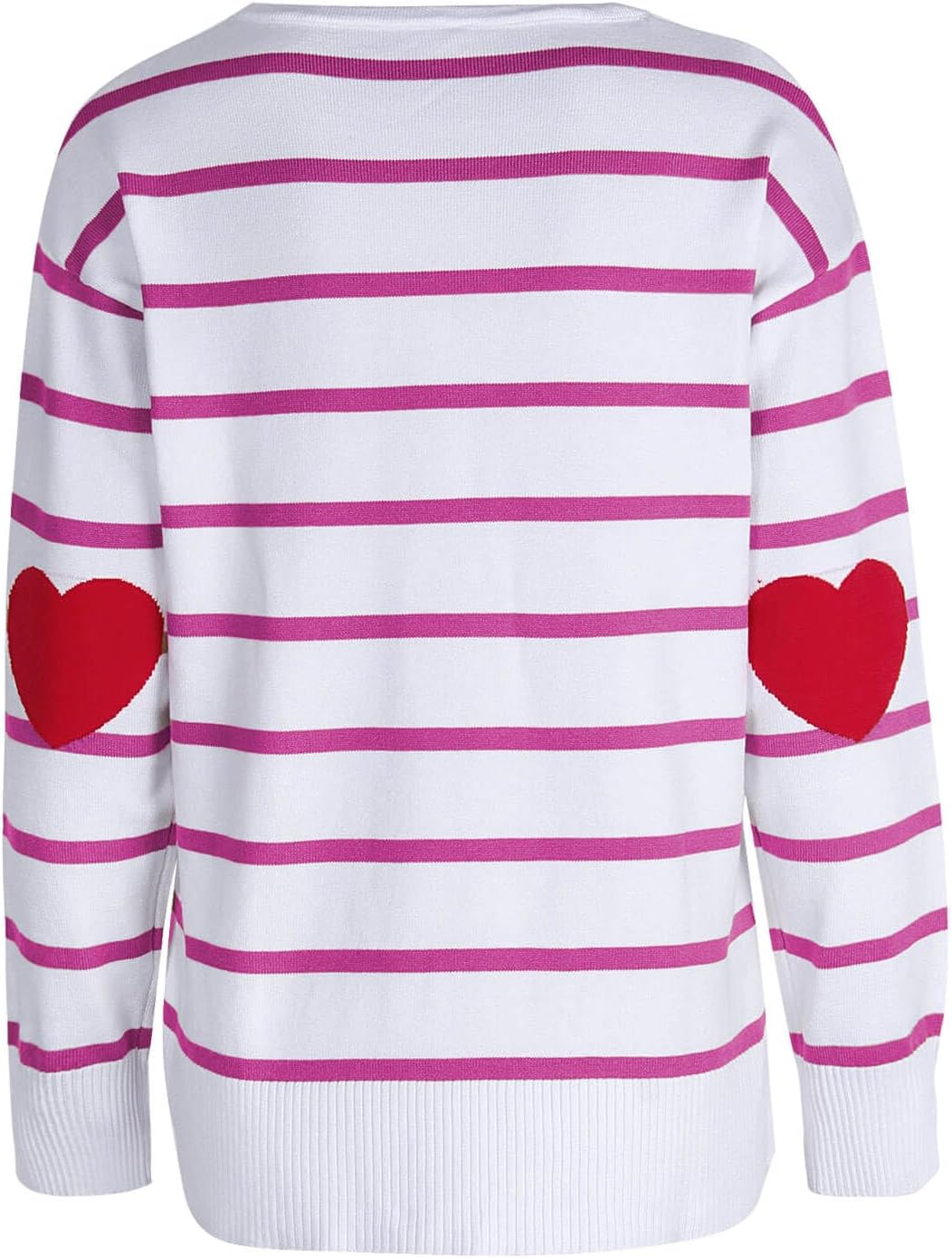 shermie Womens Stripes Sweaters Long Sleeve Crewneck Elbow Patch Cute Heart Pullover Sweater - Image 6