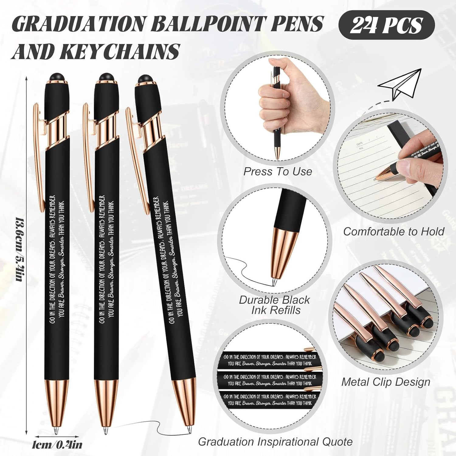Sinload 48 Pcs 2026 Graduation Gifts Bulk for Students Motivational Inspirational Graduation Notebook and Pens Go in the Direction of Your Dreams Class of 2026 Grad Gifts(Black,Classic)