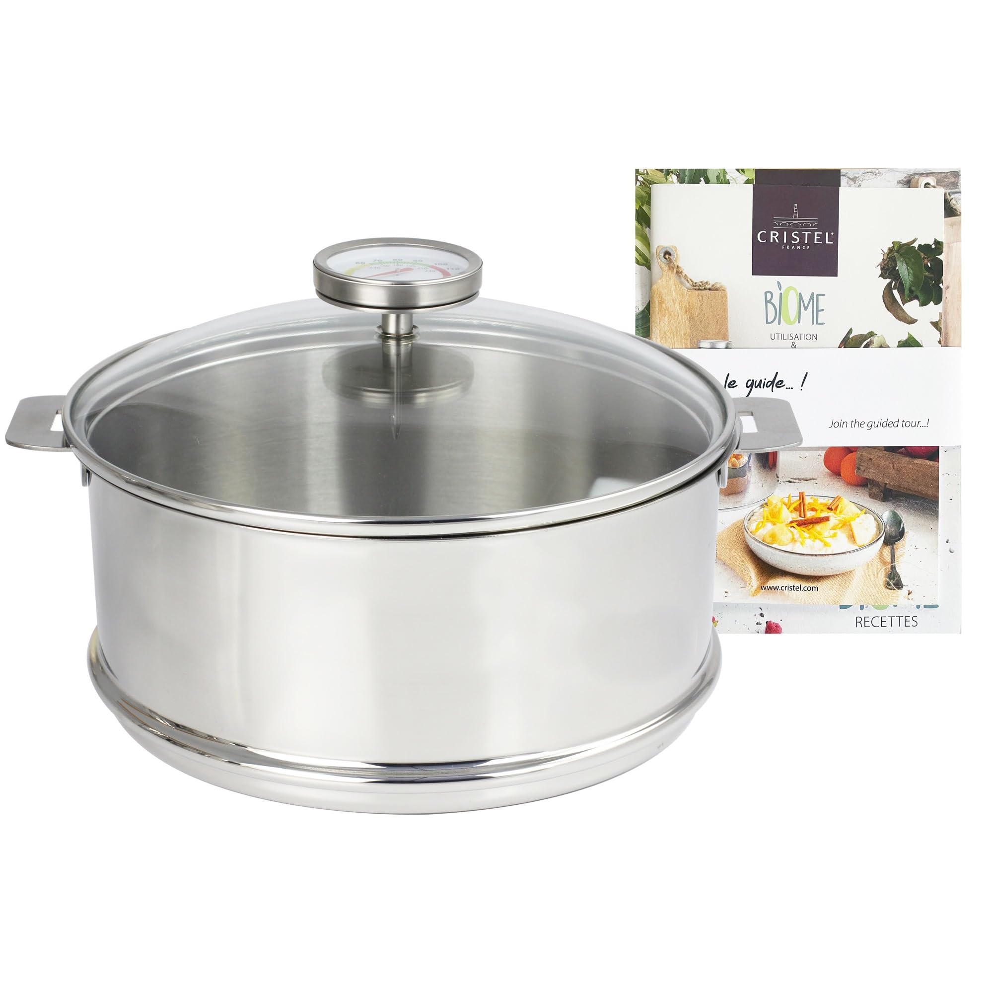 Cristel Biome 24 cm, kit cuisson vapeur, acier inoxydable poli, avec thermomètre