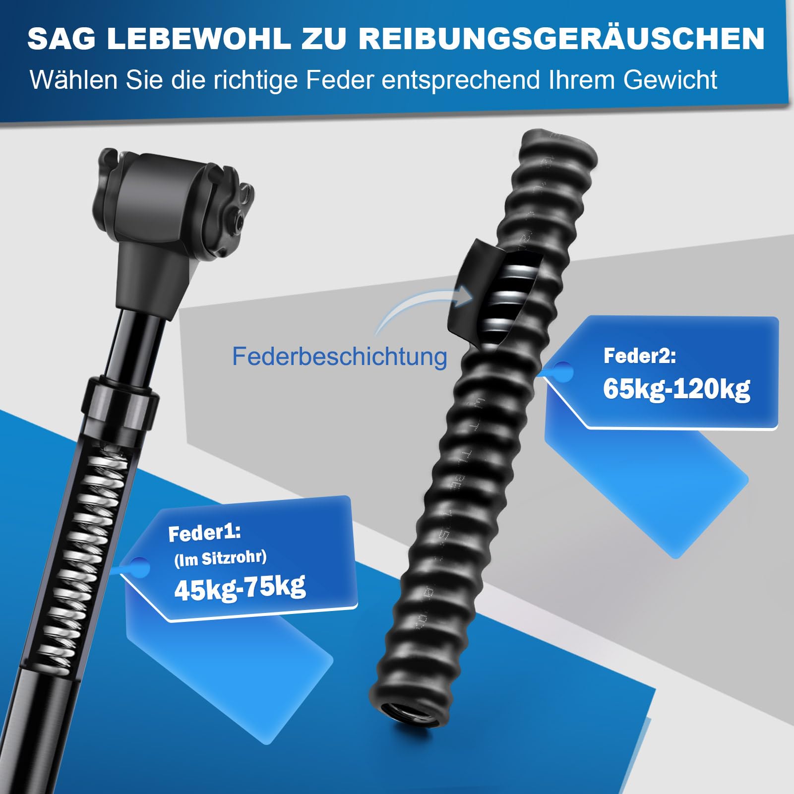 MAIKEHIGH Sattelstütze Gefedert, Aluminiumlegierung Sattelstütze 27,2/30,9/31,6mm Sattelstange Federung Federsattelstütze mit 2 Adapter 2 Federn für MTB, Trekking City Bike, Rennrad, E-Bike, Downhill