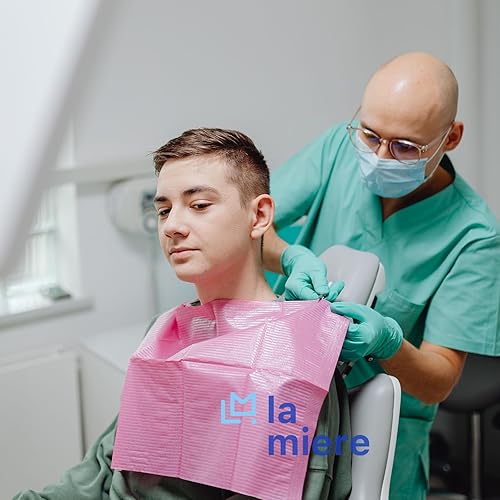 Miniatura 4 de LA MIERE 100P Baberos Dentales Desechables Rosa de 13 x 18 pulgadas - Hoja de Babero para Tatuajes Impermeable de 3 Capas, Cubierta de Bandeja