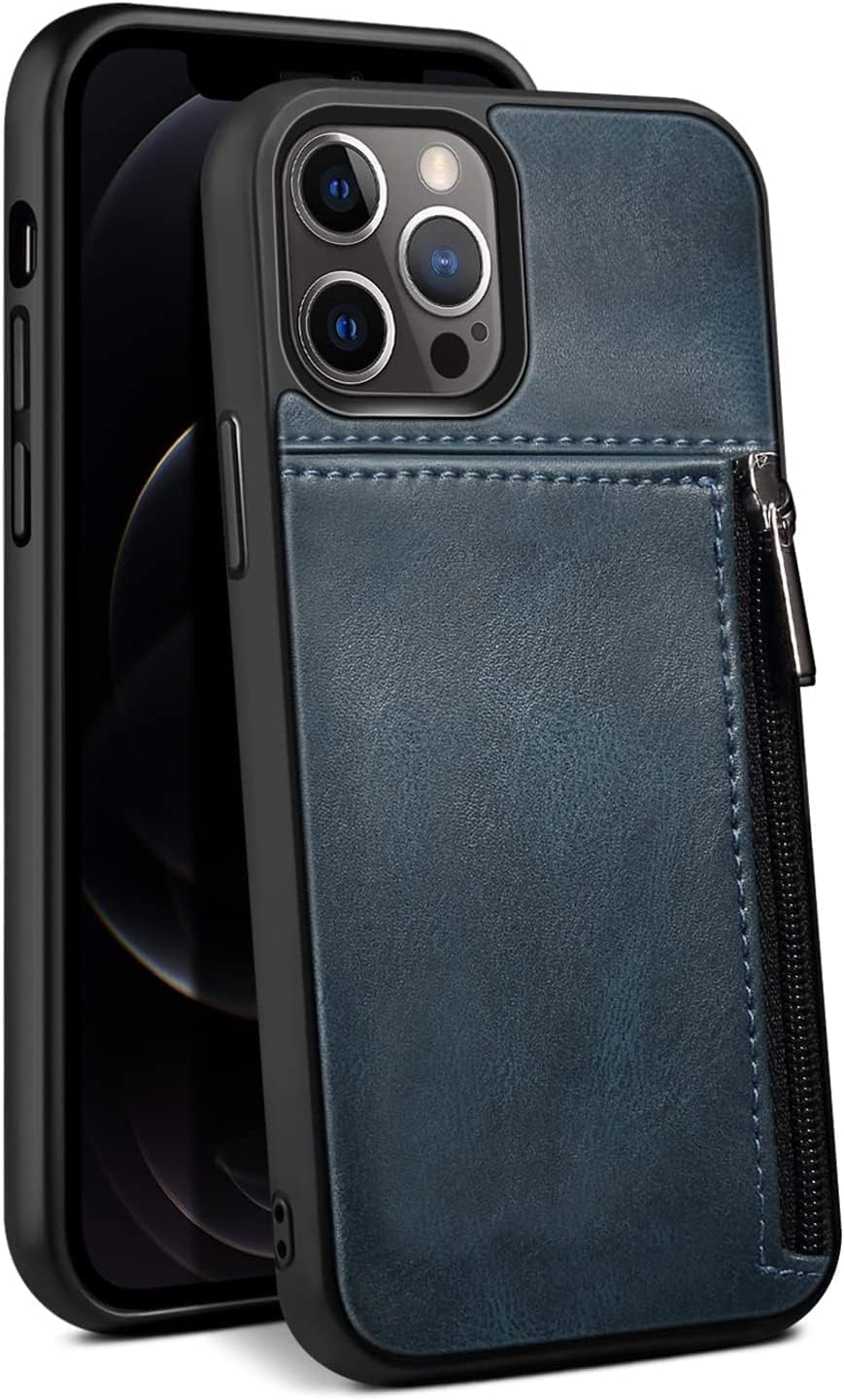 Wallet Case for iPhone 12/12 Pro/12 Pro Max, Vintage Leather Back Cover with Zip Card Holder Case Cover for iPhone 12 Series (Color : Black, Size : 12 6.1")