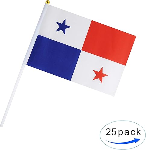 Miniatura 4 de Paquete de 25 banderas nacionales pequeñas de mano de panamá panameño, con parte superior redonda, suministros de decoración de fiesta para