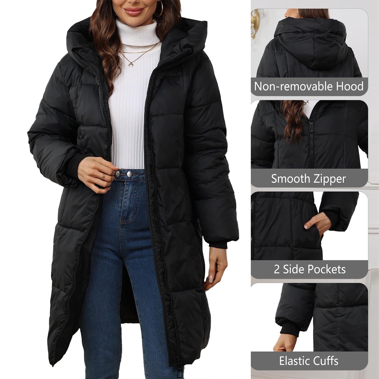 Generisch Winterjacke Damen Warm Lang Steppmantel Winter Mantel Steppjacke Parka Verdickene Funktionsjacke Mit Kapuze Outdoorjacke Wintermantel Übergangsjacke Elegante Für Damen