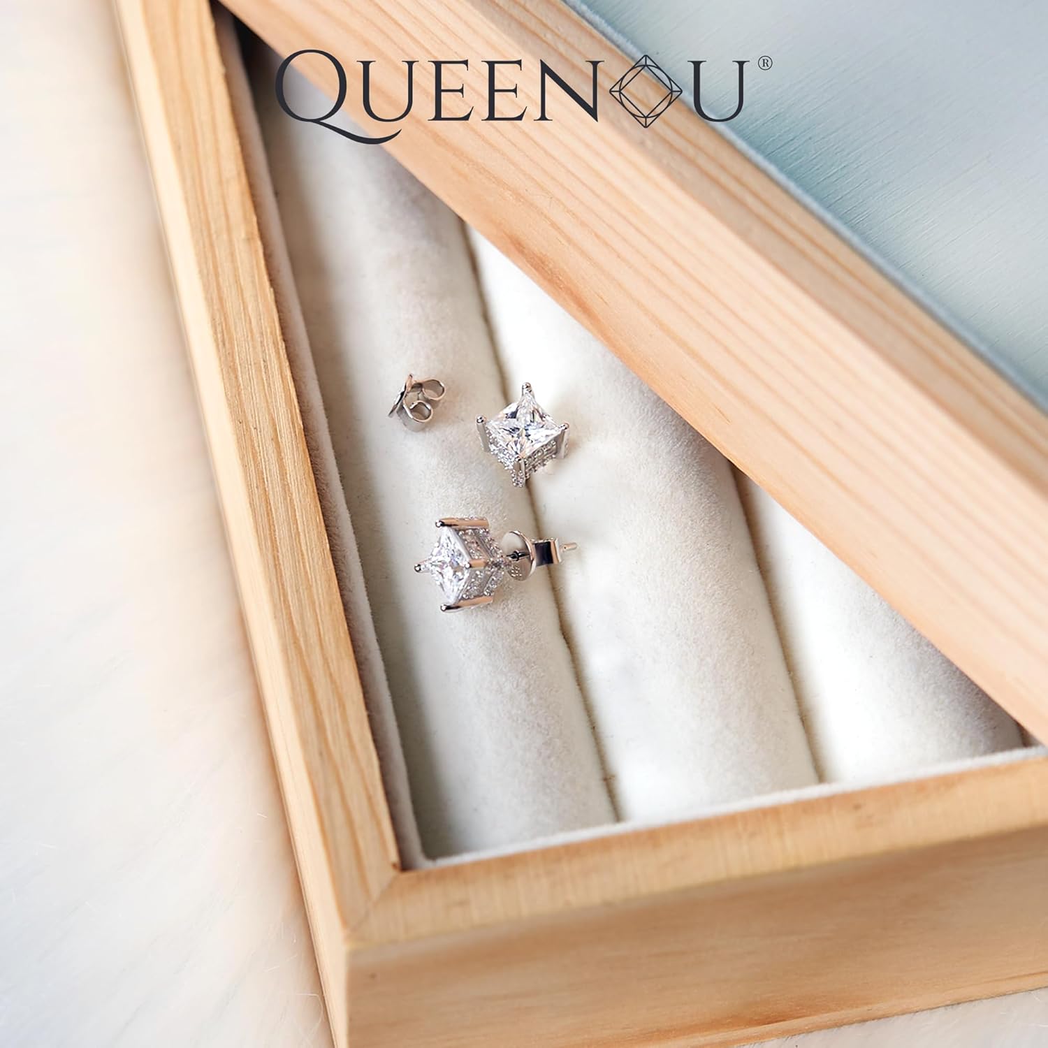 QUEENOU Moissanite Earrings Studs 1ct-3ct for Women/Men, 925 Sterling Silver with 18K White Gold Plated Hypoallergenic Flat Screw Back Birthday Gifts for Women Girlfriend Wife Engagement Jewelry