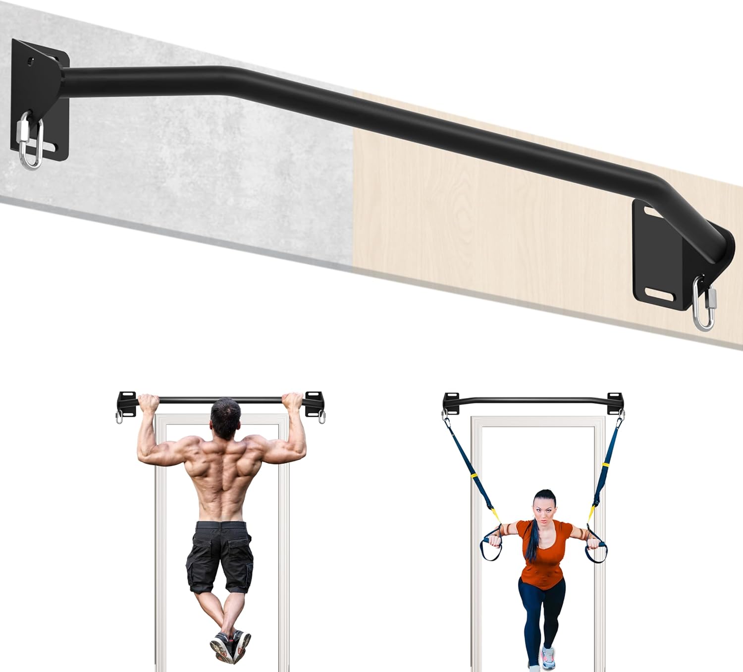 Pull Up Bar Wall Mounted-Heavy Duty Joist Mounted Pull Up Bar-Premium Strength Training Pull-Up Bars-Fast and Easy Installation for Home and Garage Use,Supports up to 600 Lbs Black