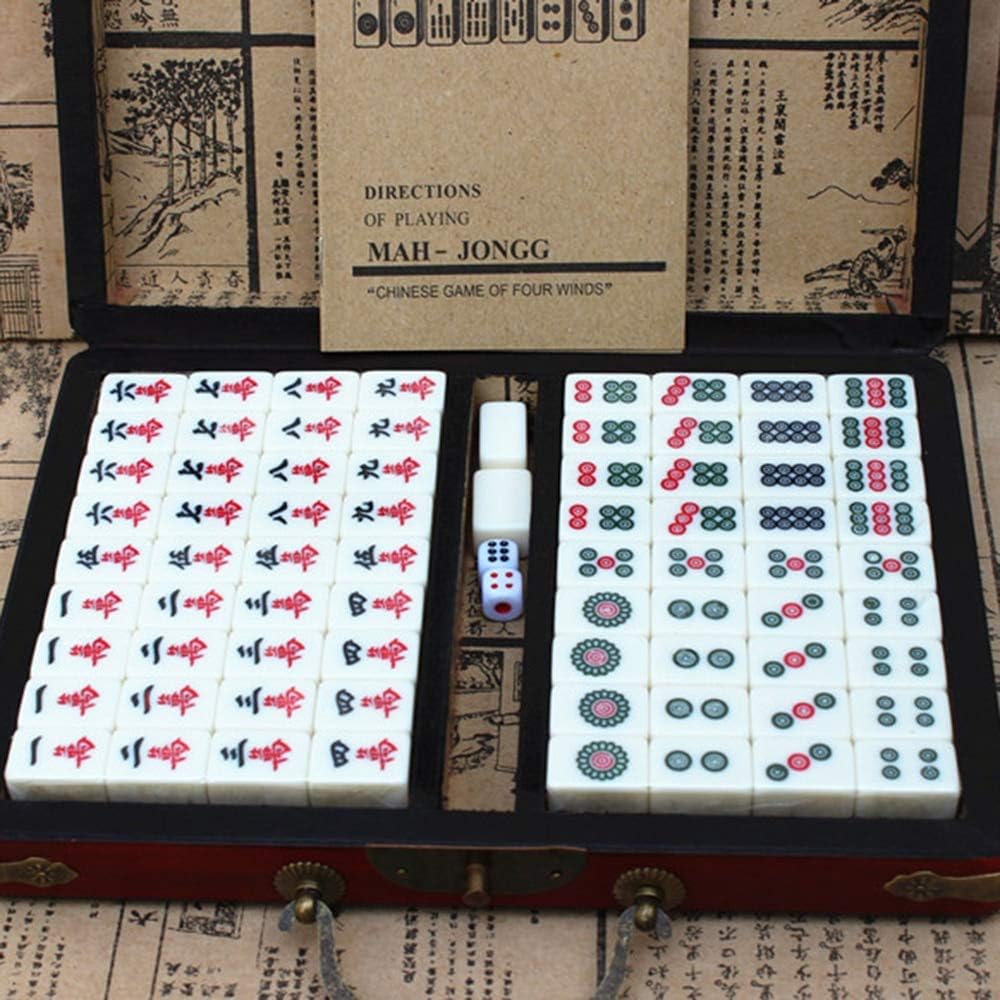 Mahjong Set - Chinese Numbered Mahjong 144 Tiles - Portable, Durable, Easy to Read - Adults 18+