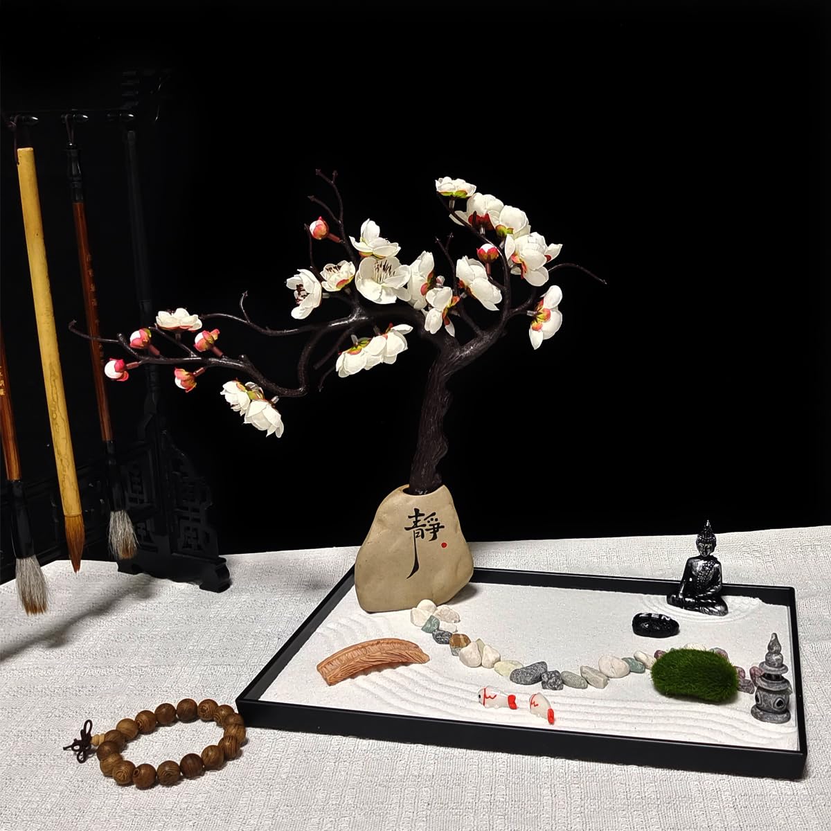 Zen Garden Kit da Giardino Giapponese per Scrivania Mini Tavolo Zen Sand Garden Giapponese Mini Rock Garden Meditazione Set Regalo Home Office Decorazione