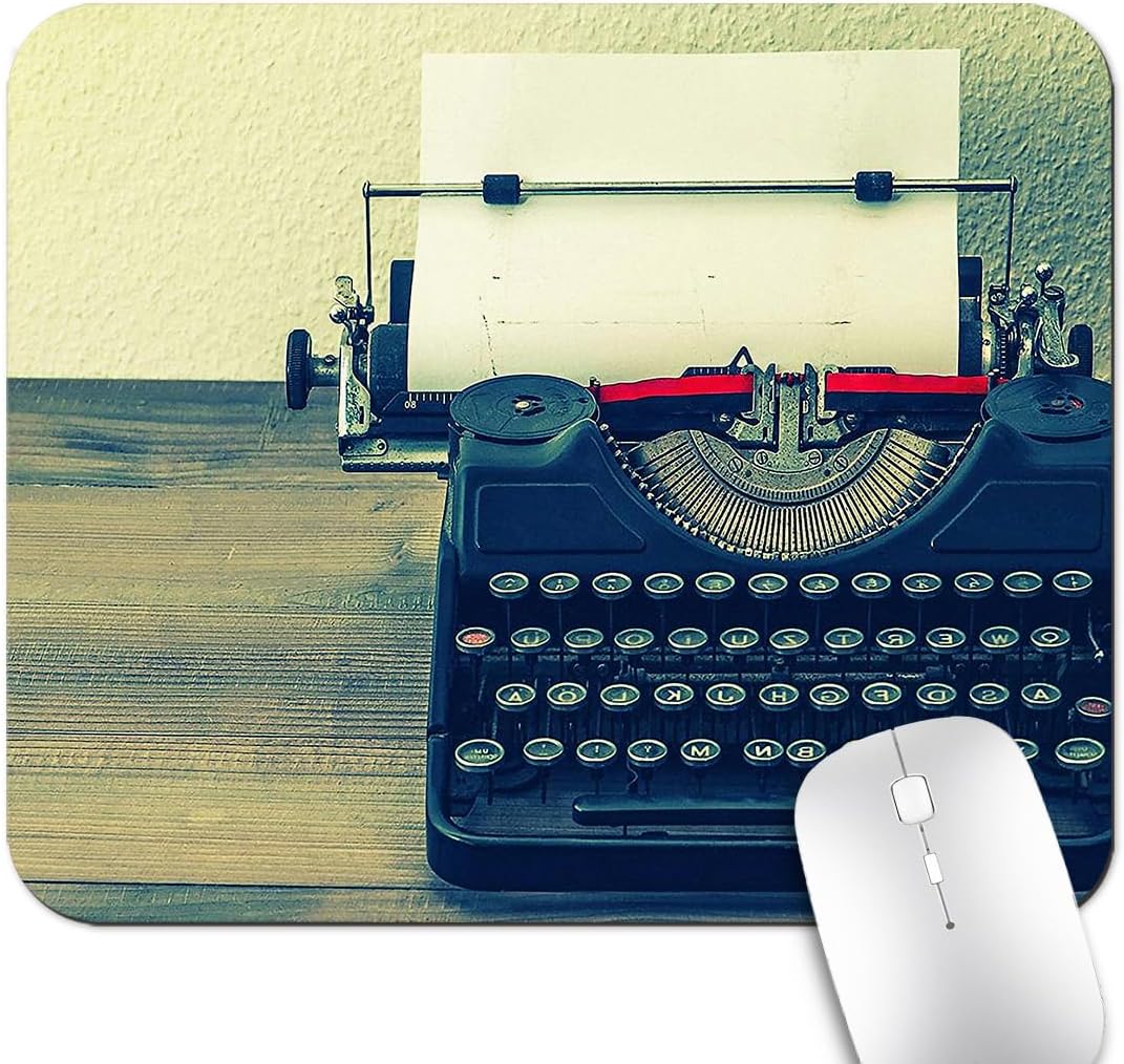 Vintage Typewriter Mouse Pad, Retro Old Collection on Rustic Wood Desk Mat