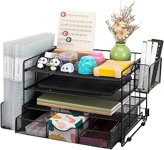 Soilsiu Desk Organizer, Modern/Minimalist Office Desk Accessory with Drawer, 4-Tier Dorm Room Essentials for College Stude...