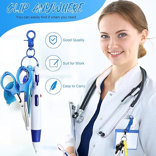 Miniatura 6 de Glenmal Juego de 72 bolígrafos con carretes de insignias, mini resaltadores para enfermera, con mini tijeras, resaltador, bolígrafo retráctil de