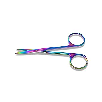 Cynamed Iris Micro Dissecting Scissors with Multicolor/Rainbow Titanium Coating - Premium Quality Instrument - Perfect for Fine Precision Tissue Dissection, Suture Removal and More Straight Blades
