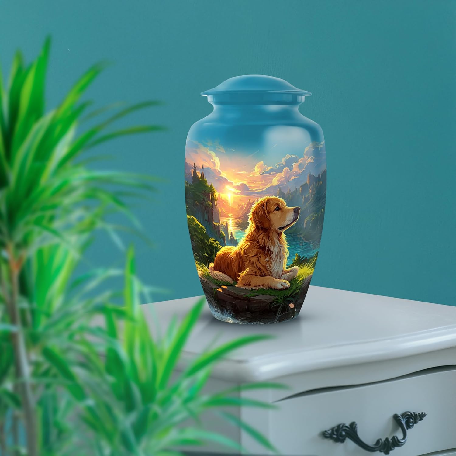 Dog Urn - Cremation Urn for Human Ashes - Handmade Large Size Ash Urns for Burial - Funeral for Human Ash - 10 Inch Full Size with Velvet Bag