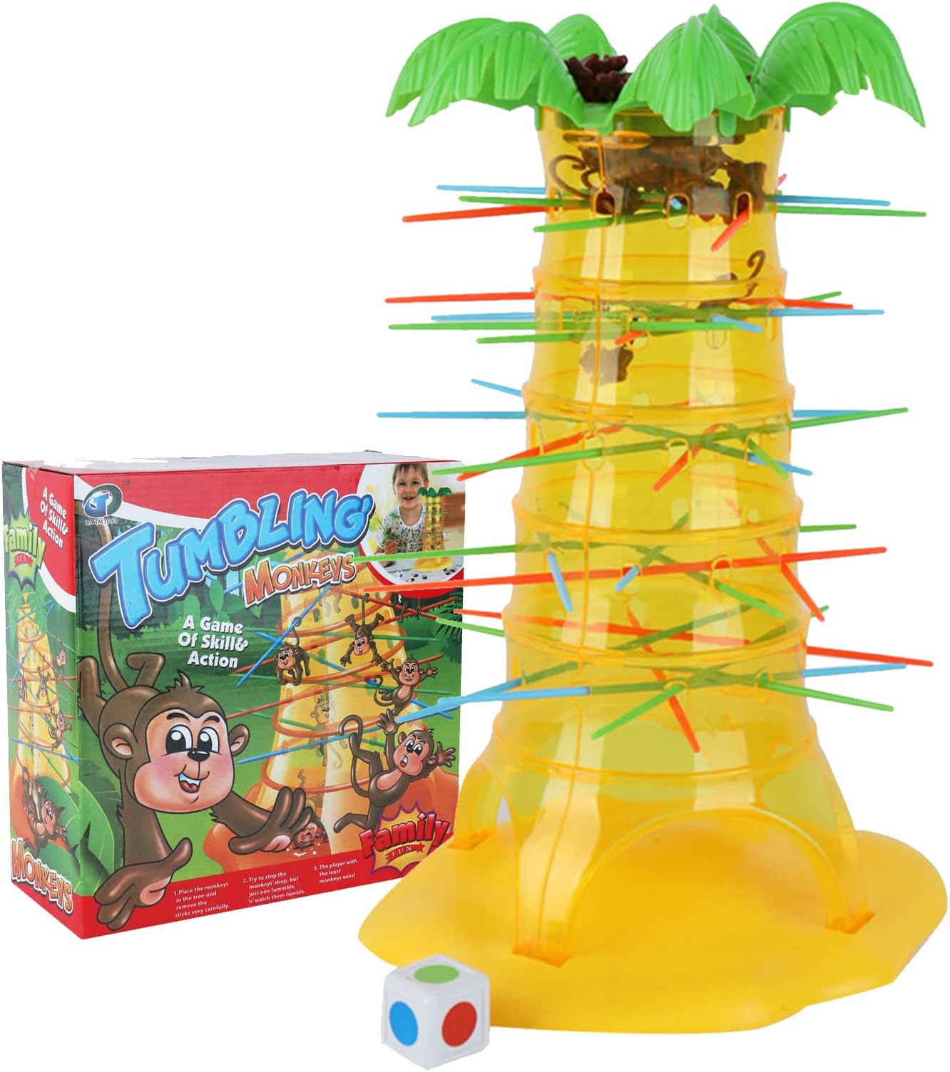 Notherss Dice Game Toys, Monkeys Climbing Trees Falling Toys, Party Multiplayer Interactive Game Stick Pick Stick Classic Desktop Yellow 11.81x8in M1 Monkey climbing tree and fall down