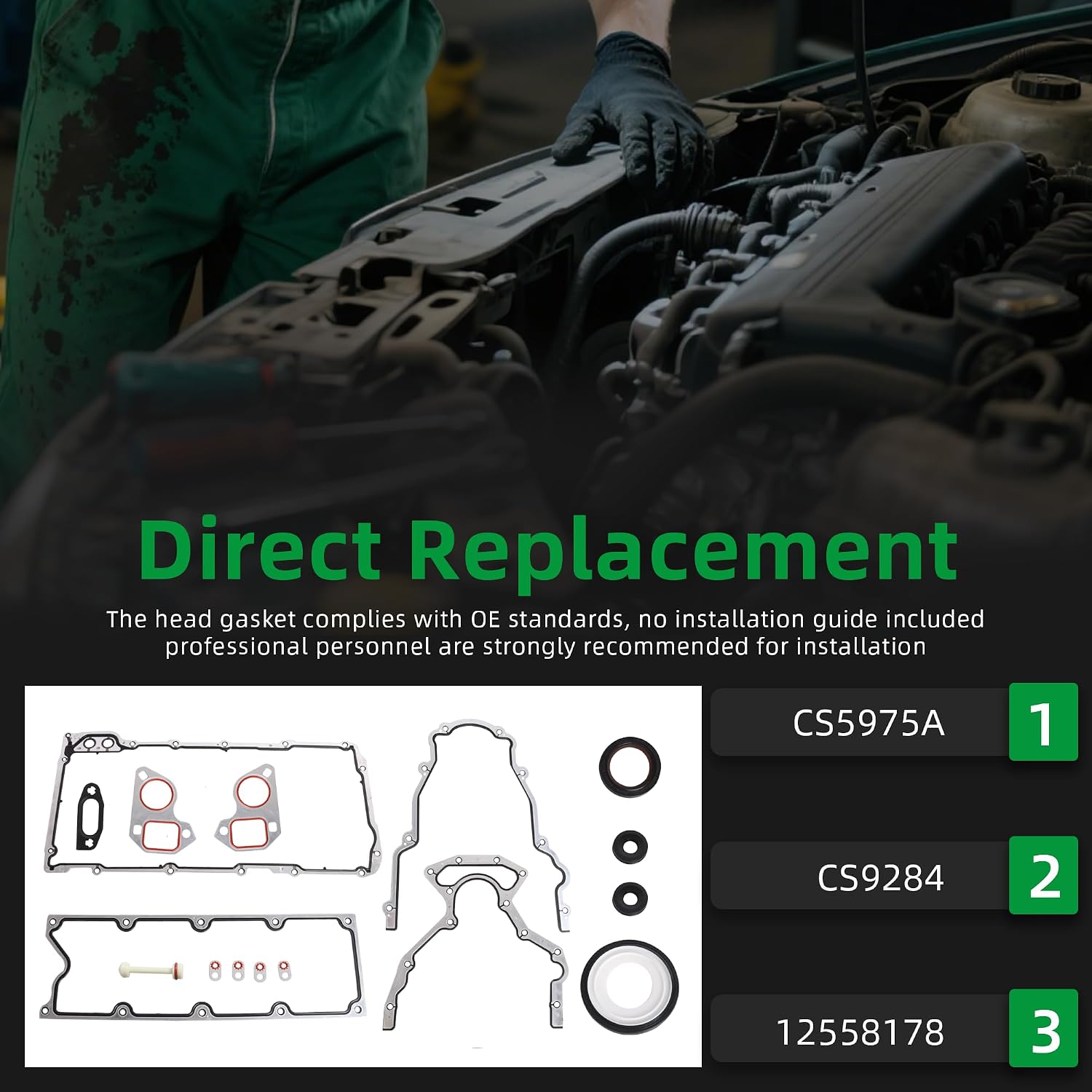 LS Gasket Kit Lower Gasket Set CS5975A CS9284 fit for LS1 LS2 LS3 LS4 LS5 LS6 Engine 4.8L 5.3L 5.7L 6.0L Fit for Chevy Silverado Suburban Express, Fit for GMC Sierra 1999-2010 12558178