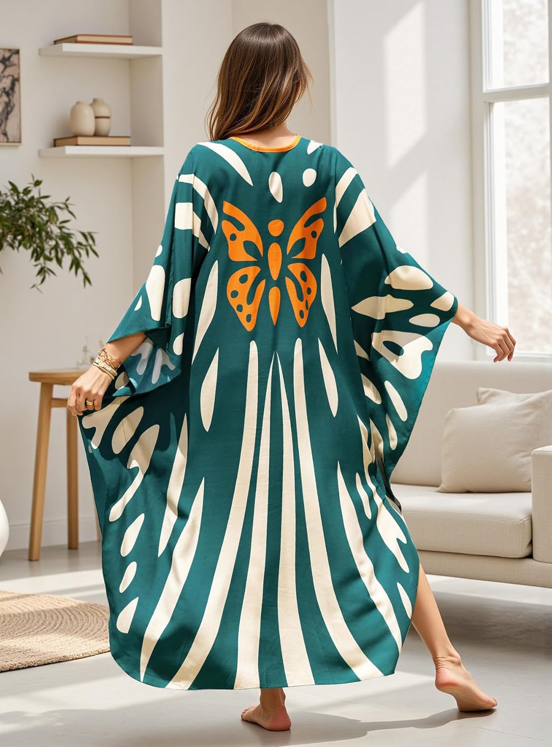 Women's Plus Size Kaftan Dress - Batwing Sleeve Long Beach Cover Up Maxi Dress Swimsuit Cover Loungewear - Image 6